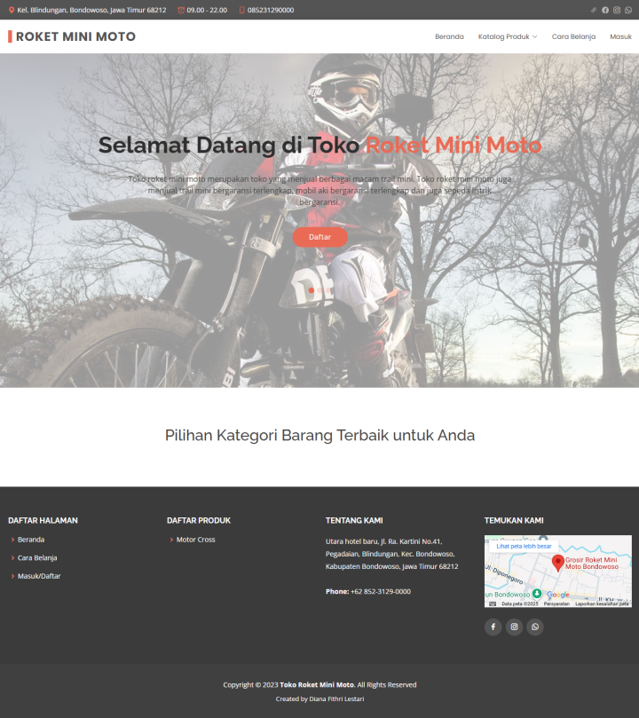 KakandaTech.com - Portofolio Roket Mini Moto - Toko Online Mainan Otomotif Anak Berbasis Website