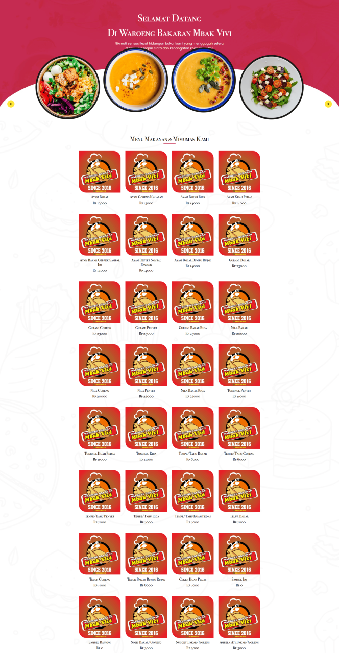 Portofolio Waroeng Bakaran - Listing Menu Makanan  Minuman Berbasis Website